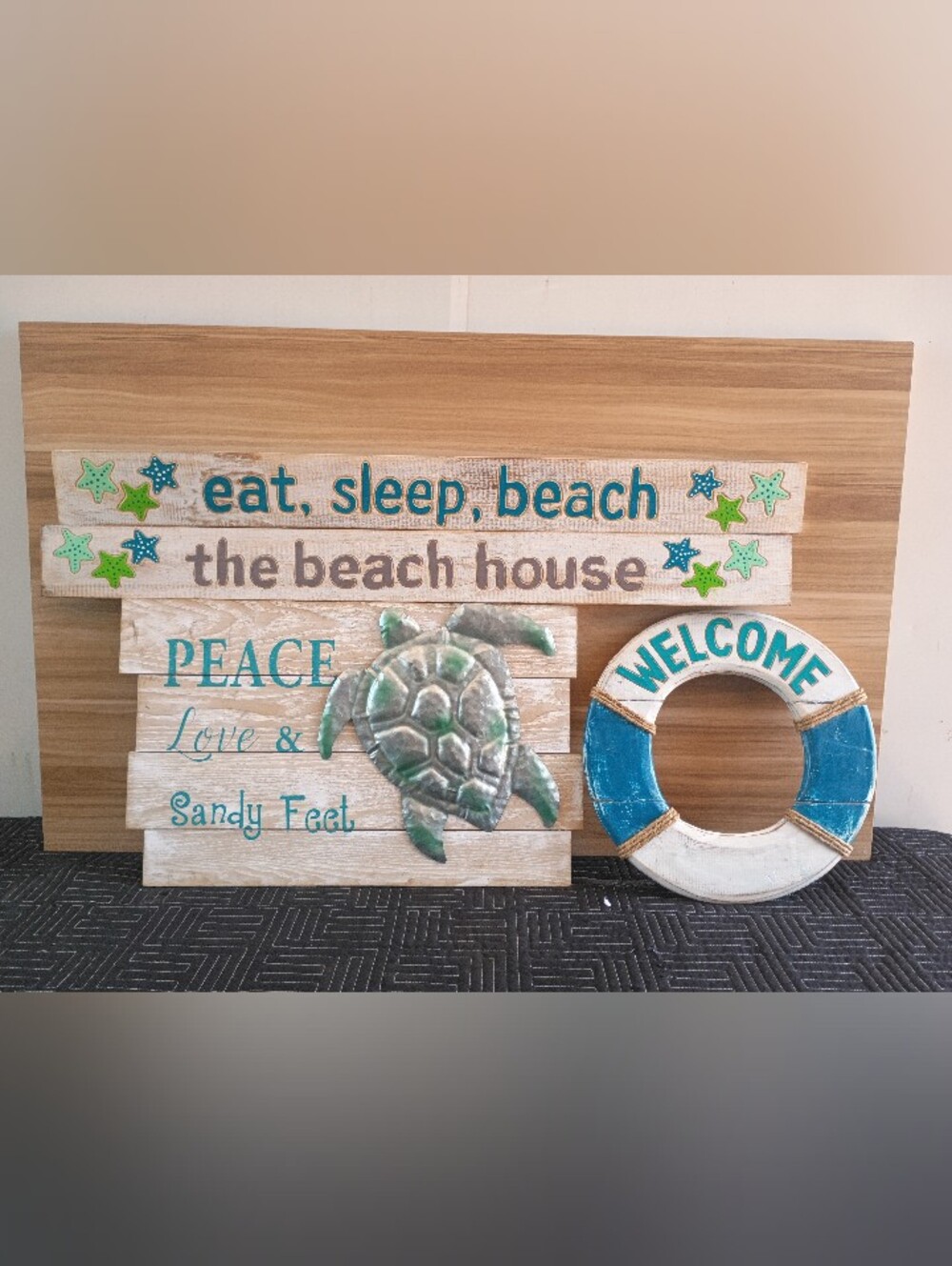 Beach House Wall Signs - Turquoise & White Turtle Welcome Décor